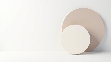 Fototapeta premium Abstract Minimalist Composition Featuring Overlapping Neutral-Toned Circles Against a Simple White Background