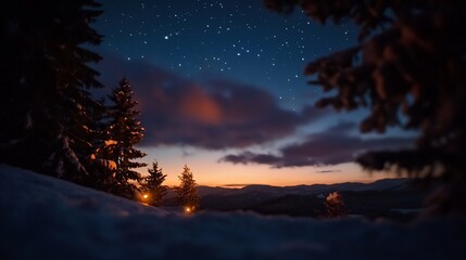 Fototapeta premium Starry Night in the Snowy Mountains