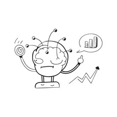  Brain hologram with data visualization Hand drawn Doodle line art flat vector illustration on white background