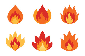Fire set isolated flat vector illustration on white background
