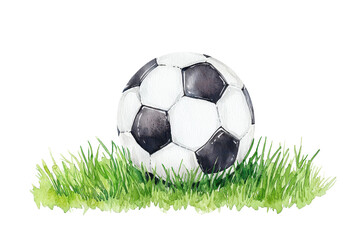 Obraz premium Watercolor Soccer Ball Near Goal on Grass Background