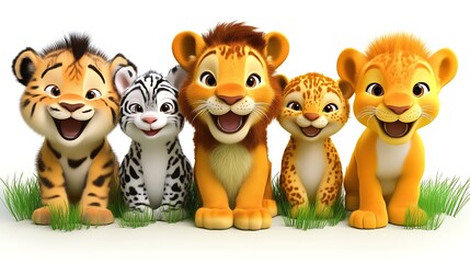 Naklejka premium Adorable cartoon big cat cubs sitting together.