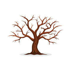 Leafless tree with gnarled branche isolated flat vector illustration on white background.