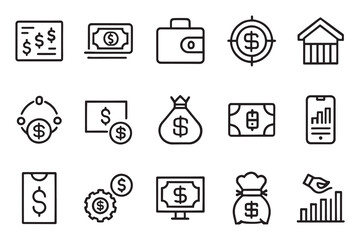  Money, payment and finance related editable icon set isolated flat vector illustration white background