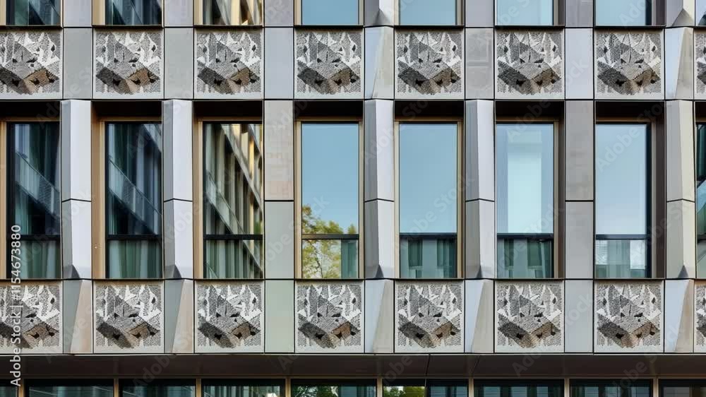 Poster smart building facade featuring automatic window systems demonstrating energy efficiency and advance
