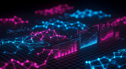 Obraz premium Futuristic Data Network Global Tech AI Finance Charts