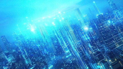 Futuristic Urban Cityscape Illustration in Vibrant Blue Colors