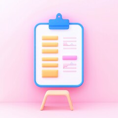 Project planning board, mixed charts and graphs, 3D illustration