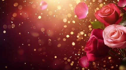 Valentine's Day or Wedding Background with Beautiful Roses. Concept for a romantic party invitation or love message. Premium and luxurious Ai-Generative.