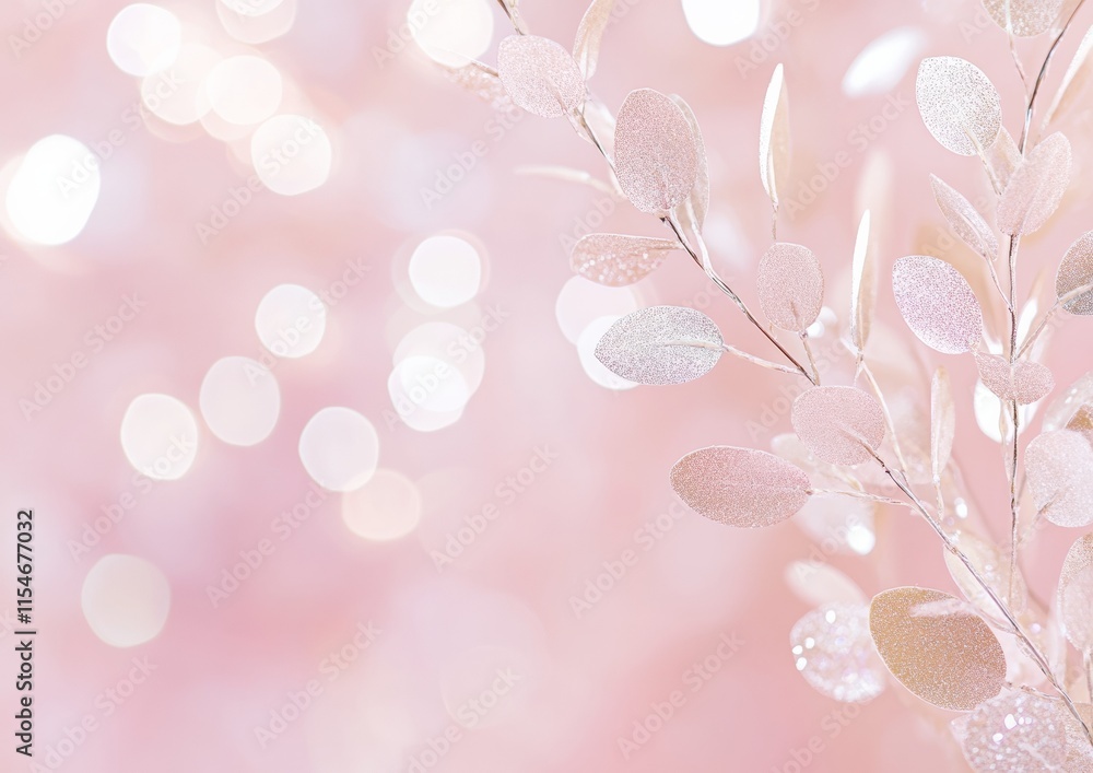 Poster elegant botanical pattern with delicate glittering leaves in soft pastel tones