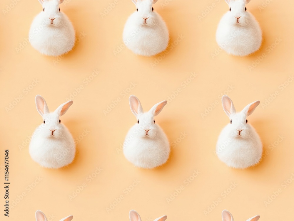 Poster seamless pattern of sketched rabbits on neutral background for easter theme