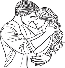 Outline of a Couple in Love Embracing Design Silhouette Vector Art Illustration On A White Background