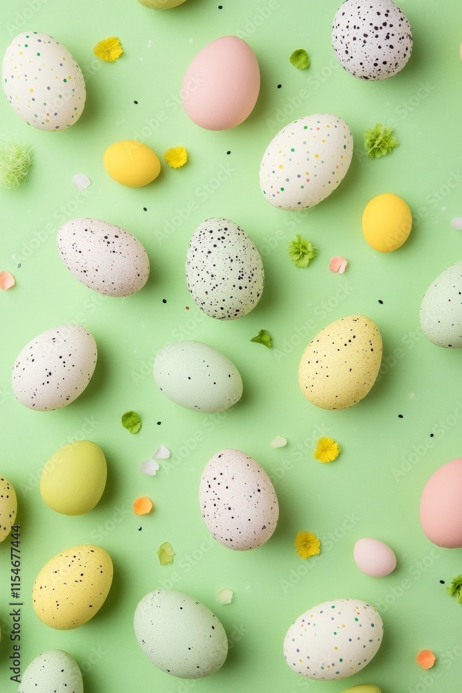 Aufkleber pastel easter eggs on green background - festive spring pattern