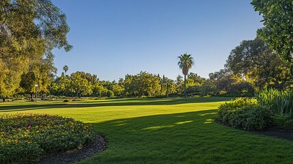 Fototapeta premium Lush Green Trees in a Sunny Park During Springtime Bliss