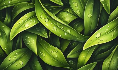 Fototapeta premium Lush green leaves with dew drops.