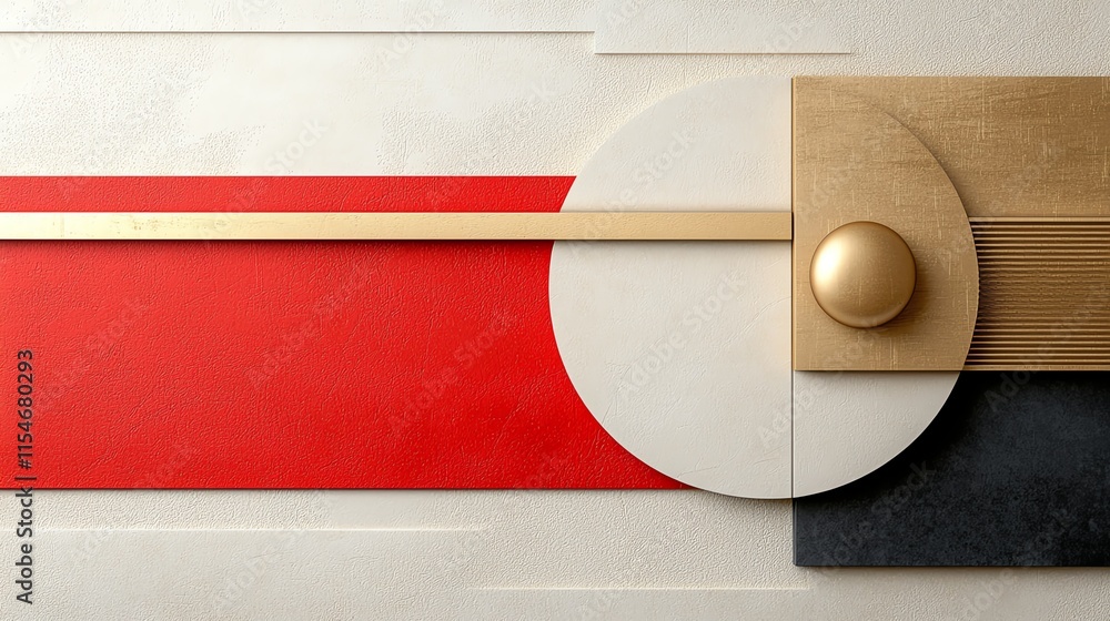 Poster a textured red and gold design featuring sharp geometric patterns and traditional japanese details