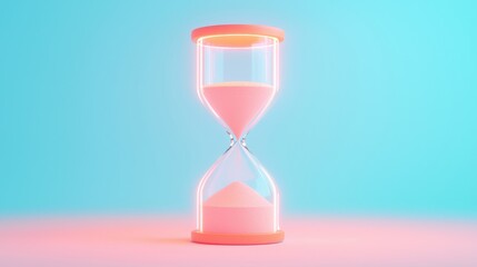 A modern, colorful hourglass with pink sand set against a gradient background, symbolizing time and transitions.