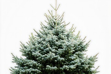 Fototapeta premium Fir tree in the garden with blurred background of flowerbeds