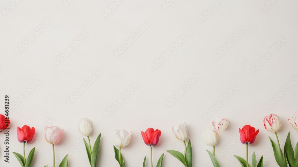 Poster minimalist tulip border on light background for elegant floral design