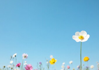Vibrant Wildflower Meadow Under Clear Blue Sky - Summer Nature Landscape