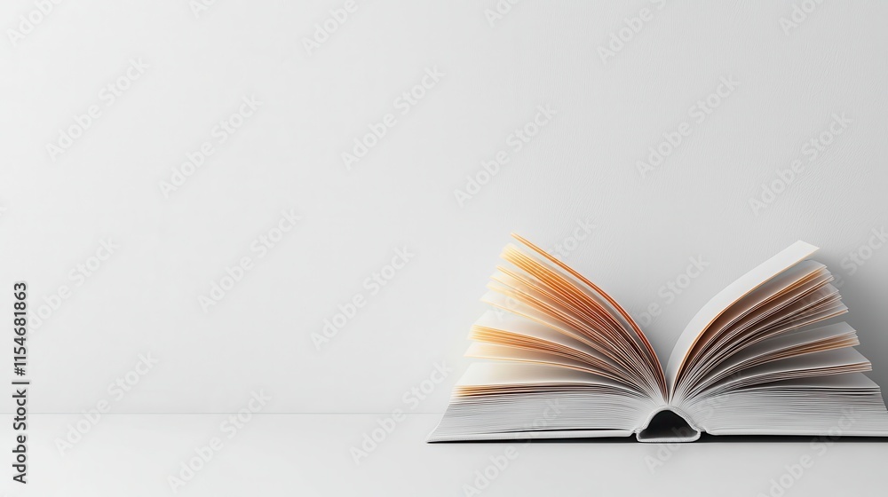 Aufkleber an open book rests on a clean surface, showcasing its pages with a soft gradient, against a minimali