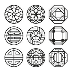 Traditional Korean Window Frame Vector Illustration