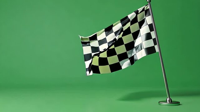 Black and White Checkered Flag on Green Background