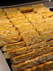 various sandwich, pizza, bagel display in shop