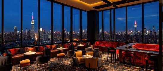 Night View from a Rooftop Lounge in NYC
