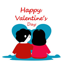 Silhouette Vector of Two Friends with 'Happy Valentine's Day' Text in Sky on Transparent Background