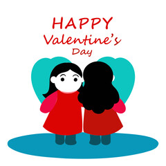 Silhouette Vector of Two Friends with 'Happy Valentine's Day' Text in Sky on Transparent Background