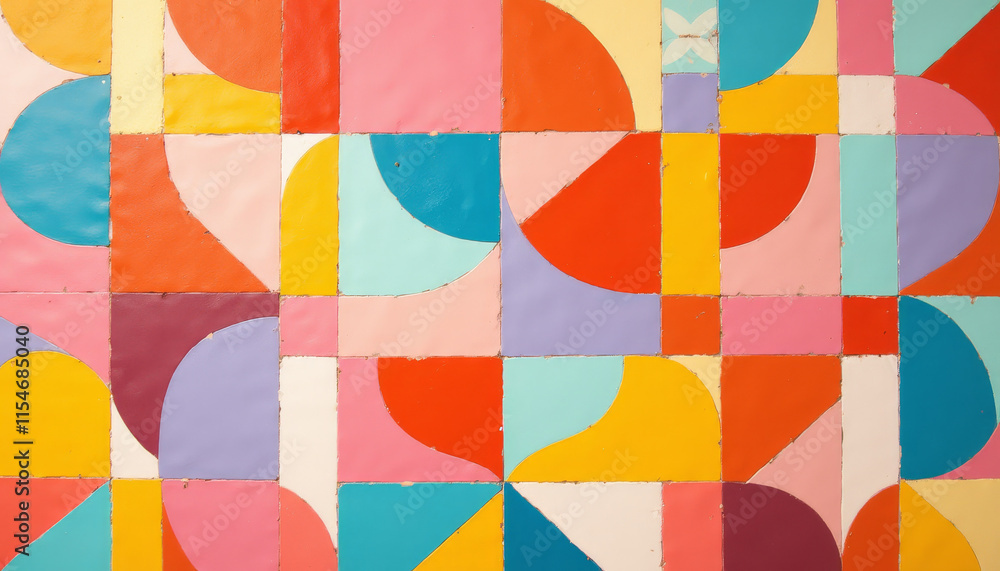 Poster colorful distorted checkered patterns with playful geometric shapes in a modern style