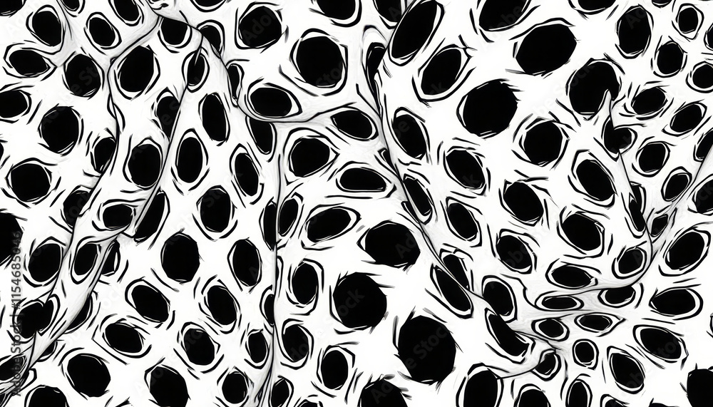 Poster distorted black and white patterns with playful polka dots and a modern artistic flair