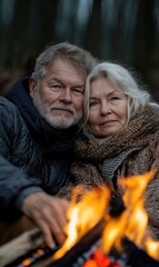 Life journey - an emotional depiction of an aged husband and wife, expressing the melancholy of growing old together, showcasing shared memories, enduring connection, passage of time.