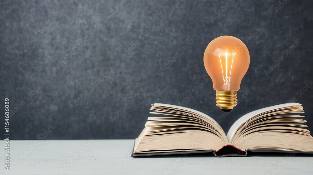 Aufkleber a floating light bulb above an open book symbolizes the connection between knowledge and inspiration