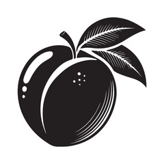 Peach Silhouette Vector Illustration, Solid White Background.