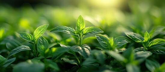 Obraz premium Vibrant Green: A Lush Field of Young Plants Basking in Sunlight