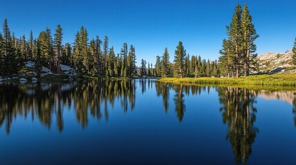 Obraz premium Tranquil Reflections on a Shimmering Lake Surrounded by Trees