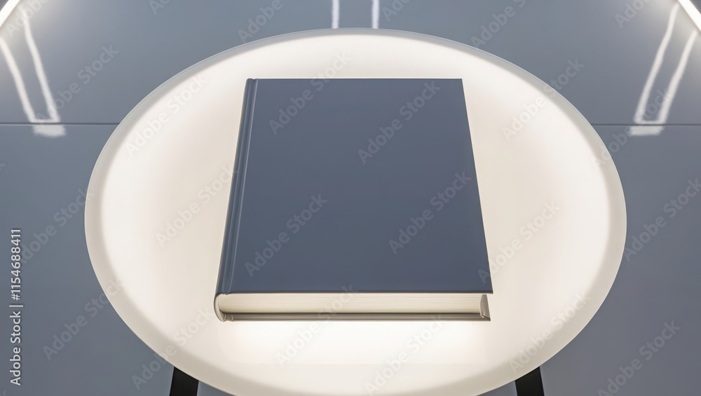 Poster a closed book rests on a luminous circular surface