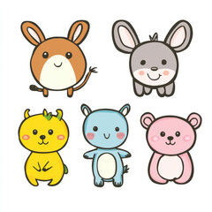 Cute and Colorful Cartoon Animal Characters for Children’s Art, Children’s Books, and Educational Materials