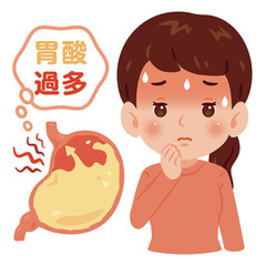胃酸過多の女性イラスト