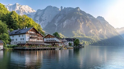 Fototapeta premium Majestic Sunrise Over Lake Königssee with Scenic Watzmann Mountain