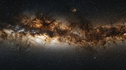 Obraz premium Panoramic view of the Milky Way galaxy, showcasing its dust, gas, and star formations.