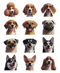 Obraz premium Collage of cute dogs and puppies sitting in a studio on a white background