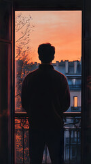 Sunset Cityscape Viewed from Balcony