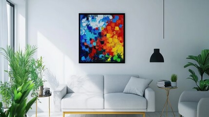 Abstract colorful painting in modern living room.