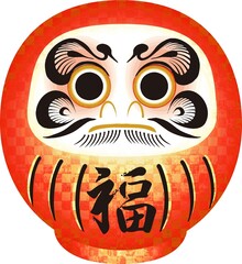 だるま　達磨　ダルマ　水彩　飾り　アイコン　あしらい　イラスト素材　赤