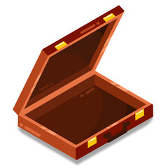 Open vintage old travel suitcase. Suitcase in brown color with empty condition. Business briefcase for an office worker. Suitcase vector illustration. Elements for vacation, holiday, or work. 