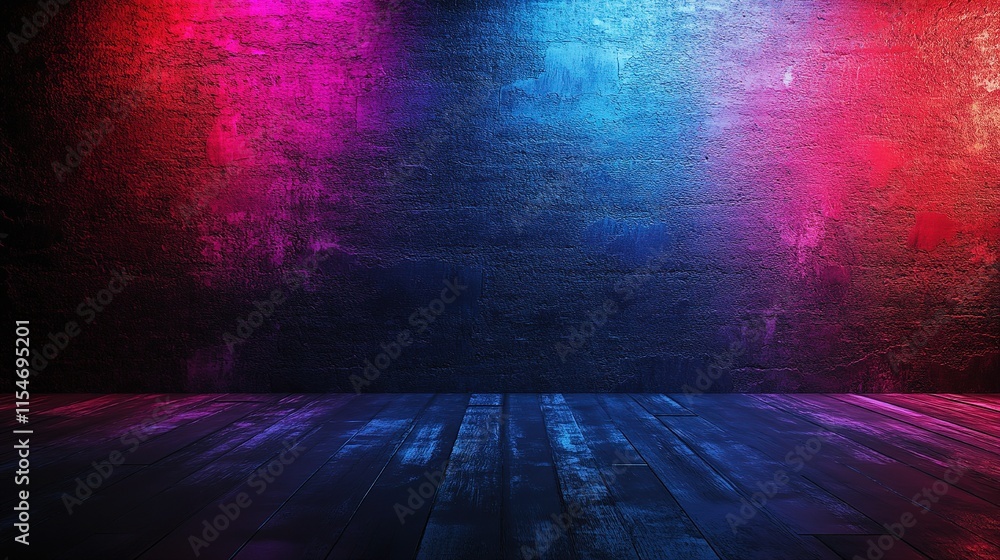 Poster neon colored background with empty space on the floor and wall