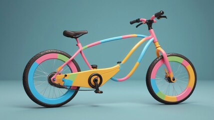 Fototapeta premium Colorful custom bicycle stands out against a minimalist background showcasing vibrant design and playful aesthetics